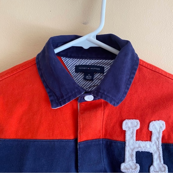 Tommy Hilfiger Long Sleeve Polo Shirt Boys Medium Red Blue Logo Preppy Retro - Picture 5 of 12